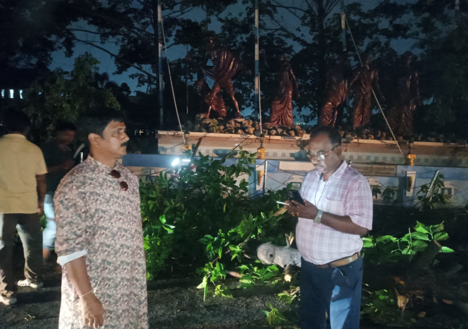 বৃহস্পতিবার বিকেল ঝড়ের দাপটে একাধিক গাছ পড়ে মেদিনীপুর শহরের কলেজ রোডে  ভেঙে গেলো মনীষীদের মূর্তি!