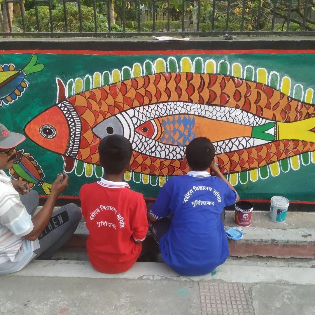 বহরমপুর জওহর নবোদয বিদ্যালয়ে আর্ট স্ট্রিট:  থিমযুক্ত ওয়াল পেইন্টিং!