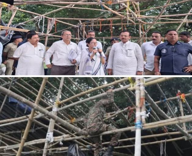 মেয়ো রোডে  খুলে দেওয়া হলো তৃণমূলের প্রতিবাদ মঞ্চ!