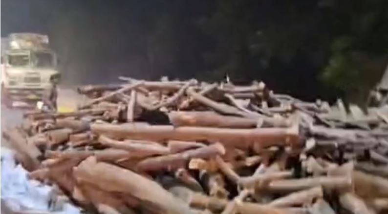 পশ্চিম মেদিনীপুর জেলার গড়বেতা তিন নম্বর ব্লকের চন্দ্রকোনা রোডে,ট্রাক ভর্তি অবৈধ কাঠ নিয়ন্ত্রণ হারিয়ে উল্টে গেল!