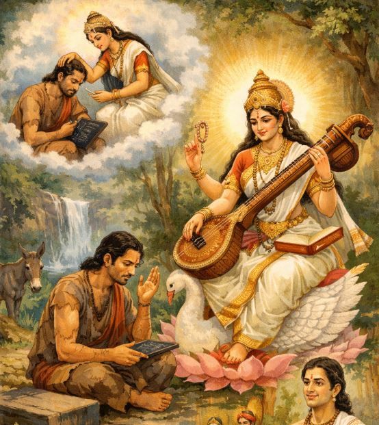 বাগদেবী-বিদ্যাদেবী-সরস্বতী মায়ের কৃপাতে মূর্খ কালিদাসের মহাকবি হয়ে ওঠার গল্প!