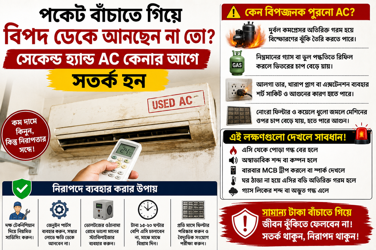 পকেট বাঁচাতে গিয়ে বিপদ ডেকে আনছেন না তো? সেকেন্ড হ্যান্ড AC কেনার আগে সতর্ক হন
