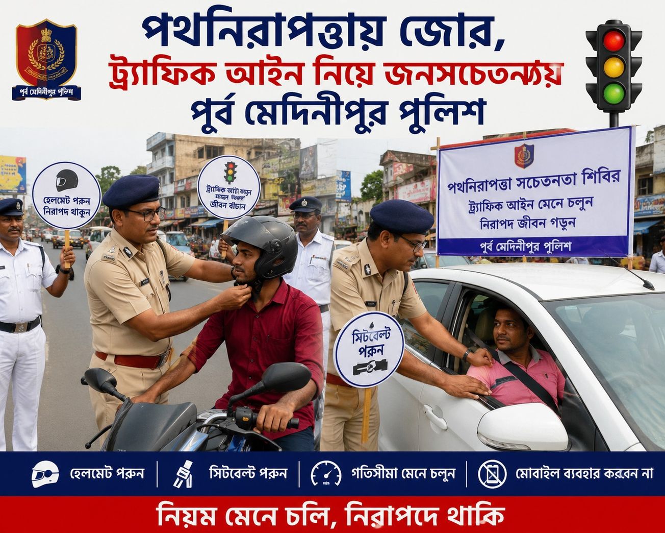 পথনিরাপত্তায় জোর, ট্র্যাফিক আইন নিয়ে জনসচেতনতায় পূর্ব মেদিনীপুর পুলিশ