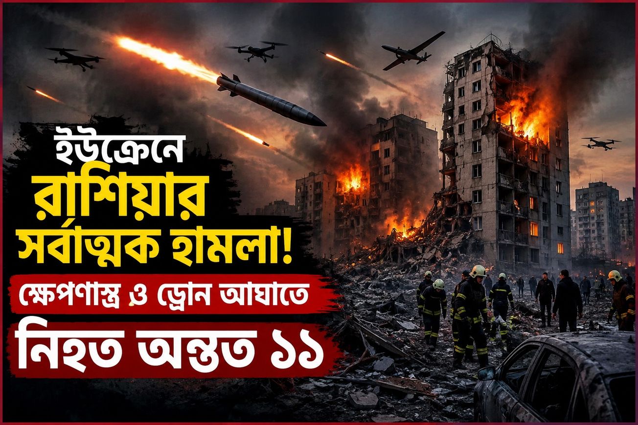 ইউক্রেনে রাশিয়ার সর্বাত্মক হামলা! ক্ষেপণাস্ত্র ও ড্রোন আঘাতে নিহত অন্তত ১১